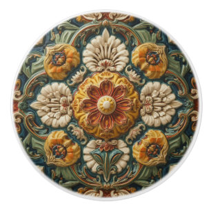 Vintage Art Nouveau Deco Majolica Floral Craftsman Ceramic Knob