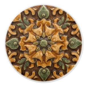 Vintage Art Nouveau Deco Majolica Floral Craftsman Ceramic Knob