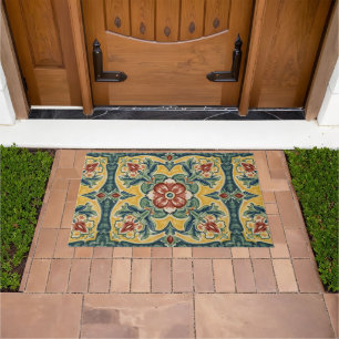 Vintage Art Nouveau Deco Majolica Floral Craftsman Doormat