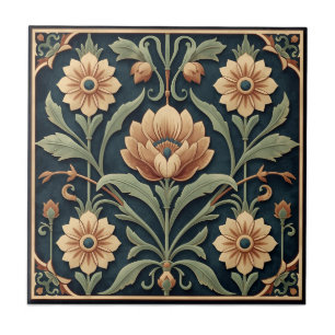 Vintage Art Nouveau Deco Majolica Floral Craftsman Tile