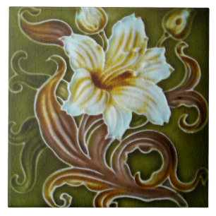 Vintage Art Nouveau Deco Majolica Floral Craftsman Tile