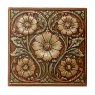 Vintage Art Nouveau Deco Majolica Floral Craftsman Tile