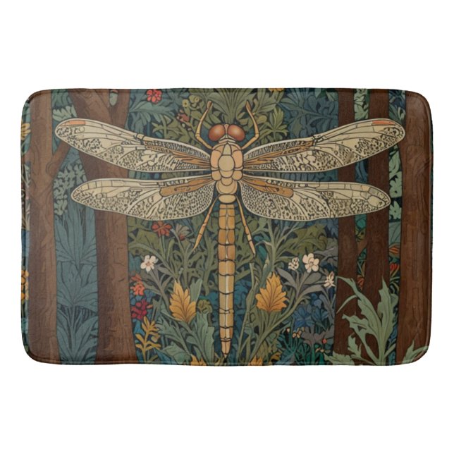 Vintage art nouveau dragonfly boho chic bath mat (Front)