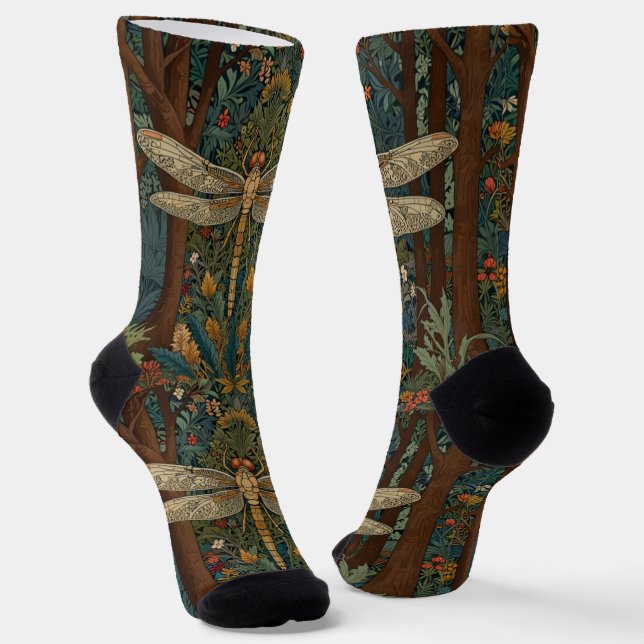 Vintage art nouveau dragonfly boho chic socks (Angled)