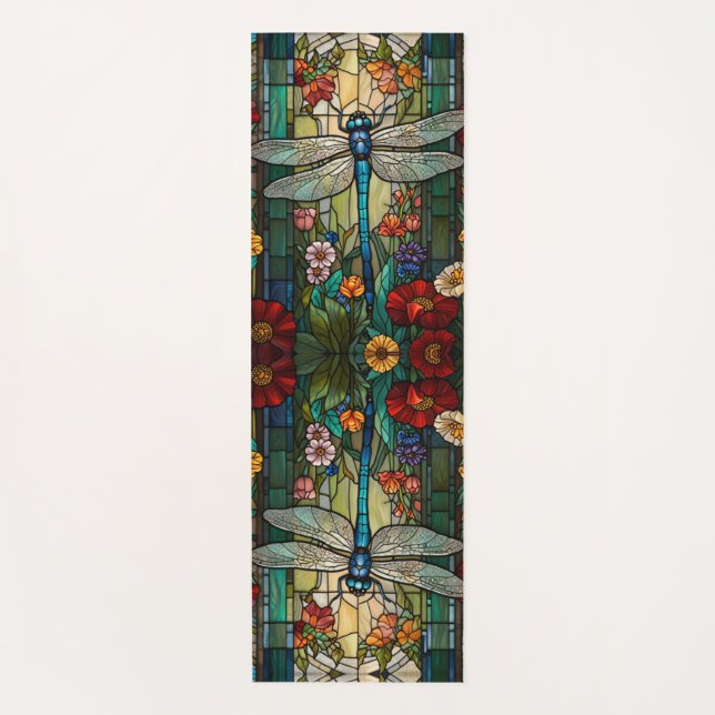 Vintage art nouveau dragonfly boho chic yoga mat (Front)