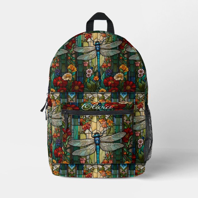 Vintage art nouveau dragonfly boho monogram printed backpack (Front)