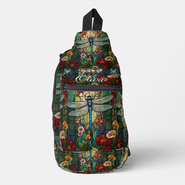 Vintage art nouveau dragonfly boho monogram sling bag (Front)