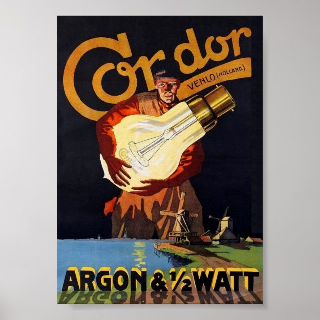 Vintage Art Nouveau Dutch Electric Light Bulb Poster (Front)