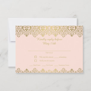 Vintage Art Nouveau Elegant Blush Pink and Gold  RSVP Card