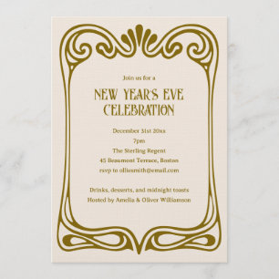 Vintage Art Nouveau Elegant Gold New Year's Eve Invitation
