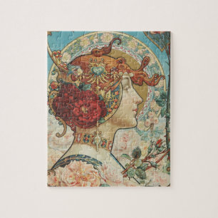 Vintage Art Nouveau Elegant Lady & Roses Hingre Jigsaw Puzzle