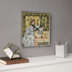 Vintage Art Nouveau, Exposition des Beaux Arts Square Wall Clock