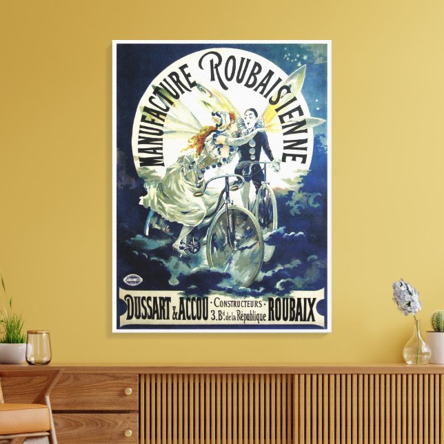 Vintage Art Nouveau Fairies, Bicycle Pierrot Moon Canvas Print (Insitu(LivingRoom))