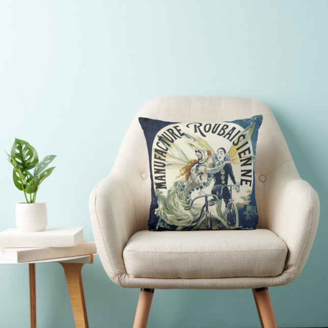 Vintage Art Nouveau Fairies, Bicycle Pierrot Moon Cushion (Chair)