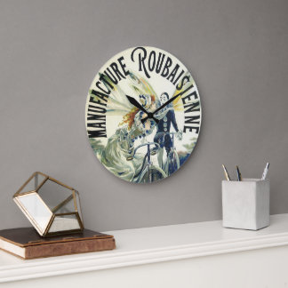 Vintage Art Nouveau Fairies, Bicycle Pierrot Moon Large Clock