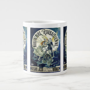 Vintage Art Nouveau Fairies, Bicycle Pierrot Moon Large Coffee Mug