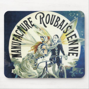 Vintage Art Nouveau Fairies, Bicycle Pierrot Moon Mouse Mat