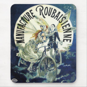 Vintage Art Nouveau Fairies, Bicycle Pierrot Moon Mouse Mat