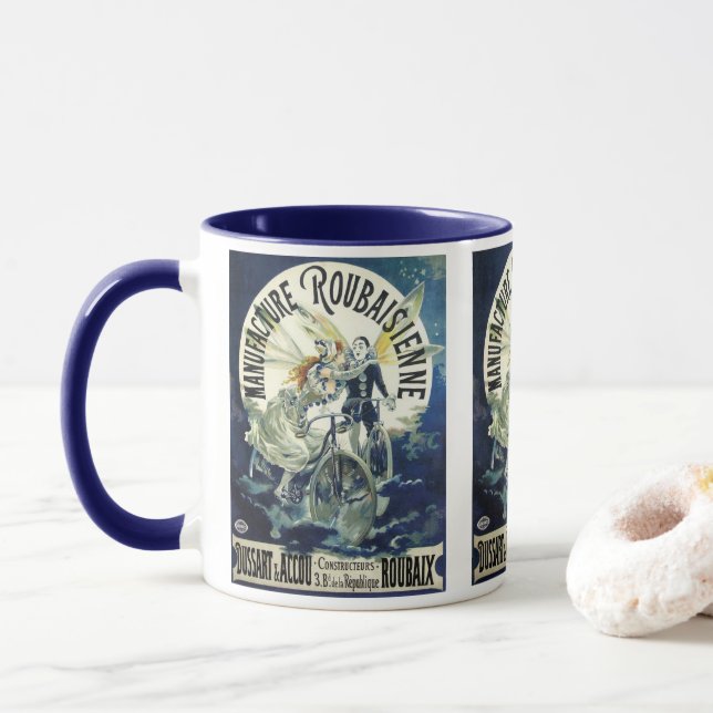 Vintage Art Nouveau Fairies, Bicycle Pierrot Moon Mug (With Donut)
