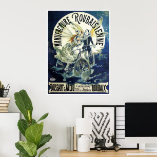 Vintage Art Nouveau Fairies, Bicycle Pierrot Moon Poster