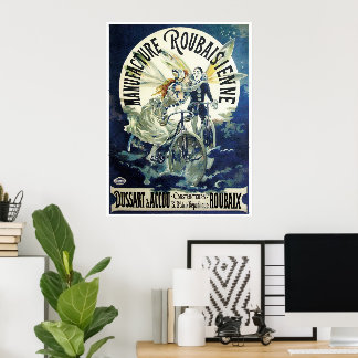 Vintage Art Nouveau Fairies, Bicycle Pierrot Moon Poster