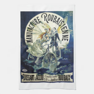 Vintage Art Nouveau Fairies, Bicycle Pierrot Moon Tea Towel