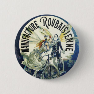 Vintage Art Nouveau Fairies, Pierrot Bicycle Moon 6 Cm Round Badge