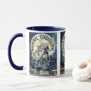 Vintage Art Nouveau Fairies, Pierrot Bicycle Moon Mug