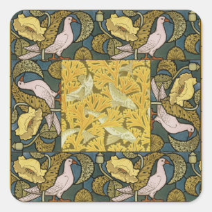 Vintage Art Nouveau Fish Pigeon Pattern Verneuil Square Sticker