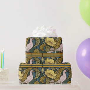 Vintage Art Nouveau Fish Pigeon Pattern Verneuil Wrapping Paper