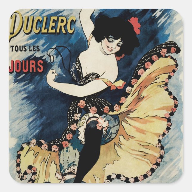 Vintage Art Nouveau Flamenco Dancer, Ambassadeurs Square Sticker (Front)