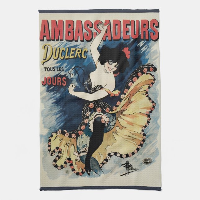 Vintage Art Nouveau Flamenco Dancer, Ambassadeurs Tea Towel (Vertical)