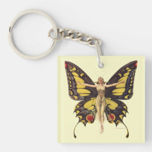 Vintage Art Nouveau "Flapper" With Butterfly Wings Key Ring