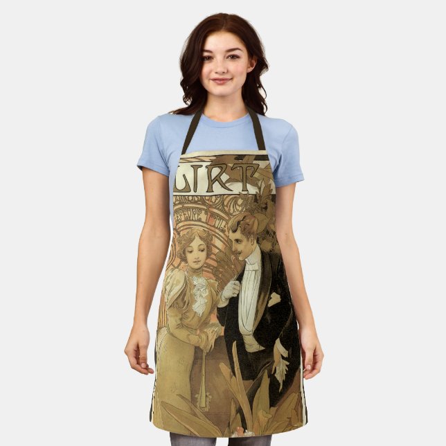 Vintage Art Nouveau Flirt Biscuits, Alphonse Mucha Apron (Worn)