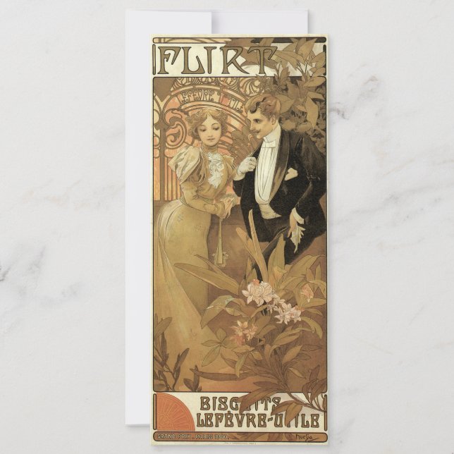 Vintage Art Nouveau Flirt Biscuits, Alphonse Mucha Invitation (Front)