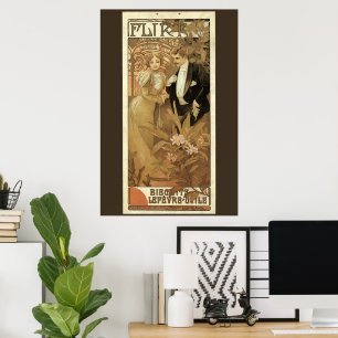 Vintage Art Nouveau Flirt Biscuits, Alphonse Mucha Poster