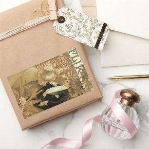 Vintage Art Nouveau Flirt Biscuits, Alphonse Mucha Rectangular Sticker