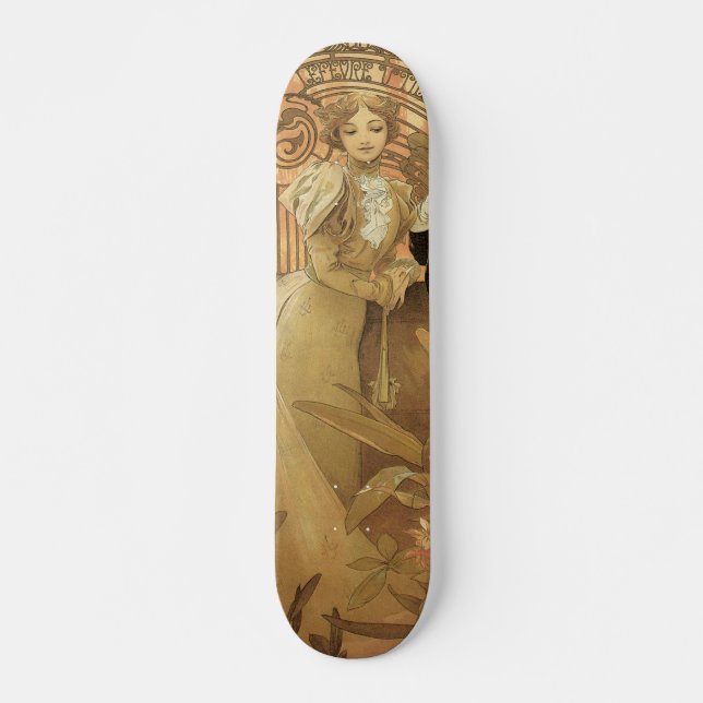 Vintage Art Nouveau Flirt Biscuits, Alphonse Mucha Skateboard (Front)