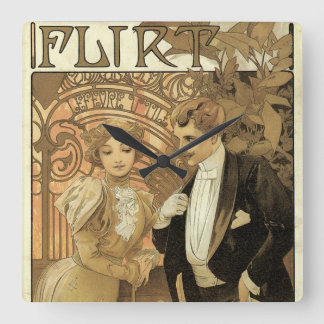 Vintage Art Nouveau Flirt Biscuits, Alphonse Mucha Square Wall Clock