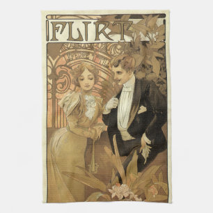 Vintage Art Nouveau Flirt Biscuits, Alphonse Mucha Tea Towel