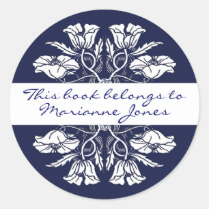 Vintage Art Nouveau Floral Book Plate Classic Round Sticker