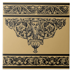 Vintage Art Nouveau Floral Faun Face Tile
