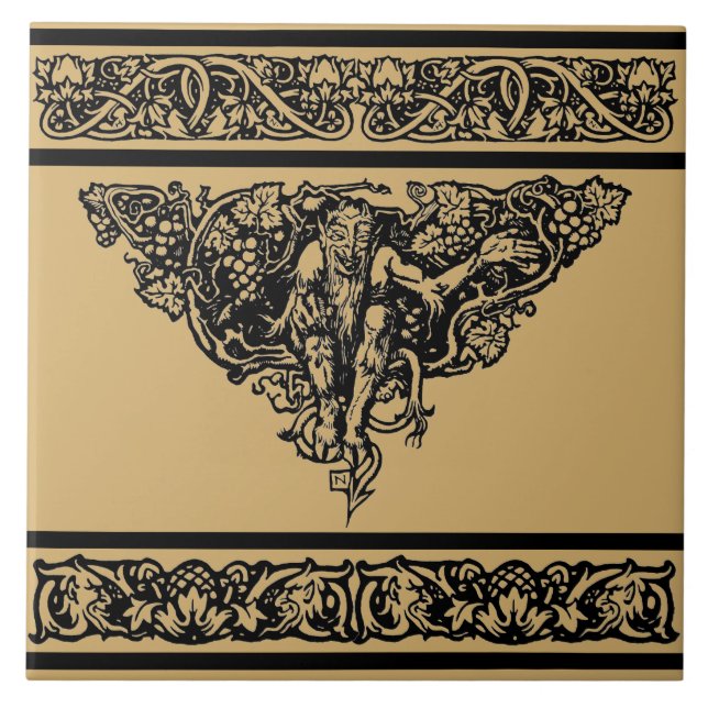 Vintage Art Nouveau Floral Faun Tile (Front)
