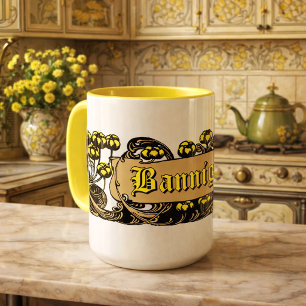 Vintage Art Nouveau Floral Foliage Cartouche Mug