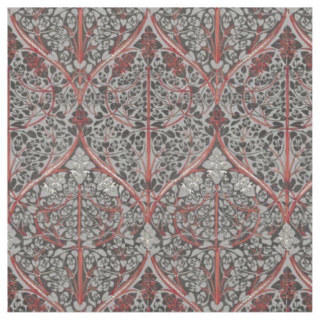 Vintage Art Nouveau Floral Foliage Pattern Fabric (Close Up)