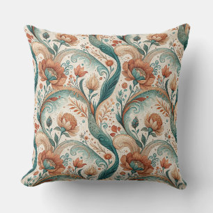 Vintage Art Nouveau Floral Mural Painting Pattern Cushion