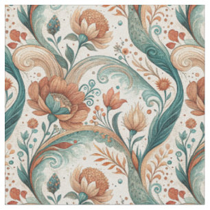 Vintage Art Nouveau Floral Mural Painting Pattern Fabric