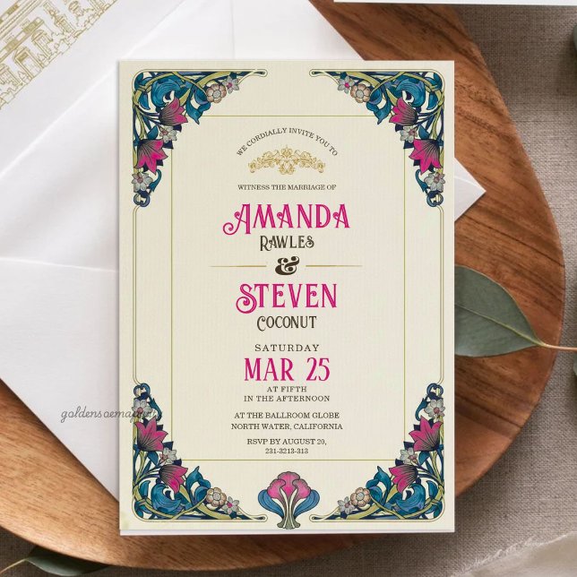 Vintage Art Nouveau Floral Pattern Wedding Invitation (Vintage Art Nouveau)
