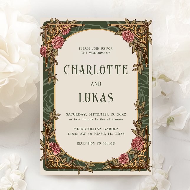 Vintage Art Nouveau Floral Wedding Invitation (Creator Uploaded)