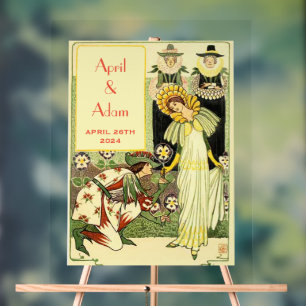 Vintage Art Nouveau Floral Wedding Invitation  Acrylic Sign